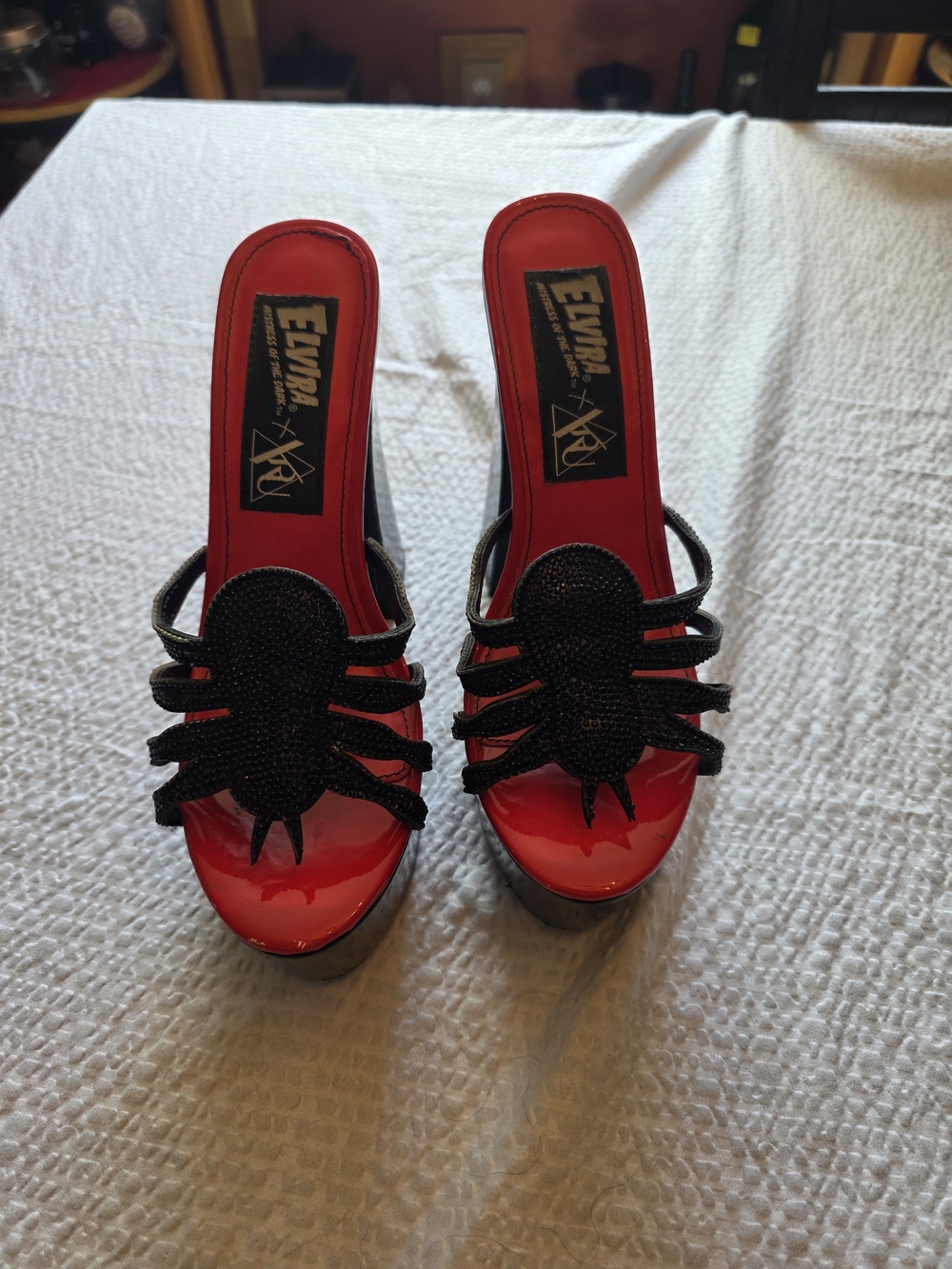 Elvira X Yru Black and Red Women's Strappy Platform Heels Size 7